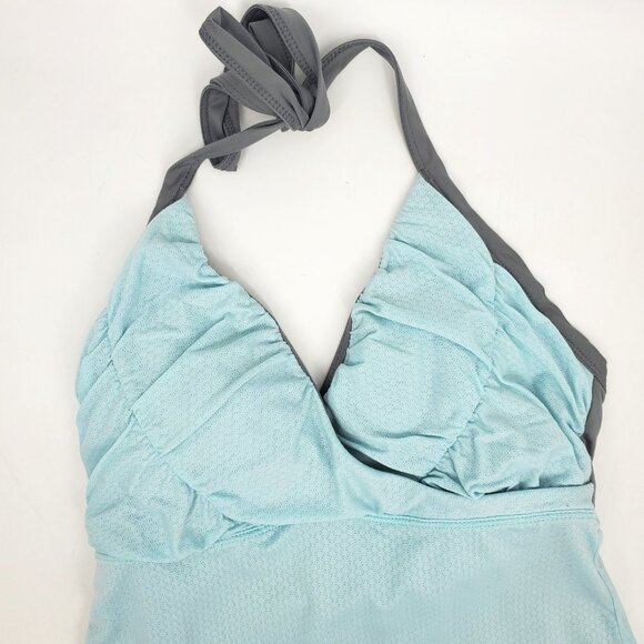 Patagonia Layered Mesh Padded Halter Top‎ Aqua Blue/Grey Small - Picture 2 of 9